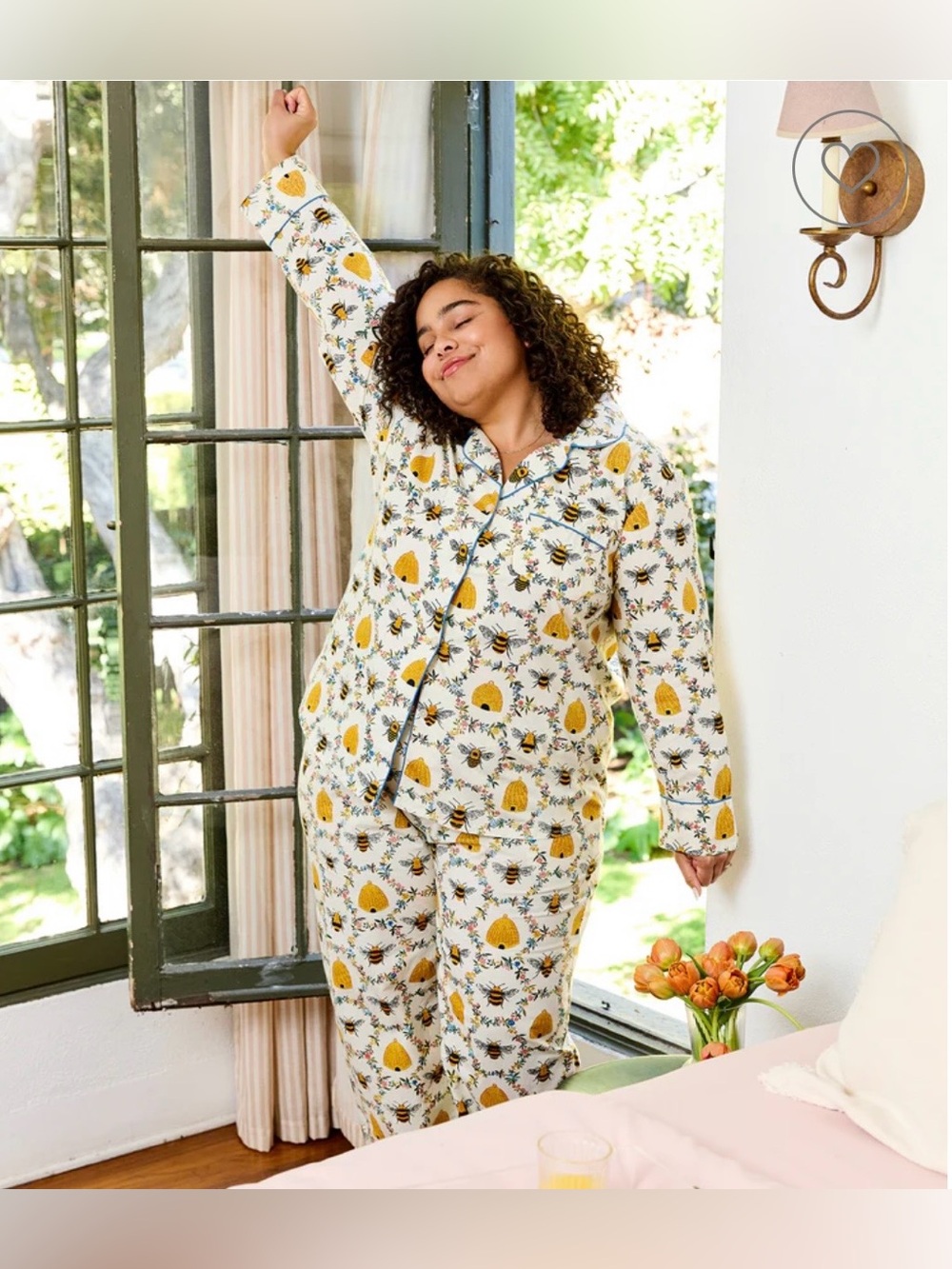 Printfresh Sweet Bee Long PJ Pajama Set 100% Organic Cotton Poplin